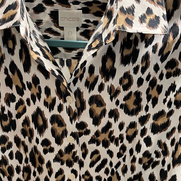 EUC Chico's Leopard Print Long Sleeve Blouse Chico’s 0 #302 - Picture 7 of 8